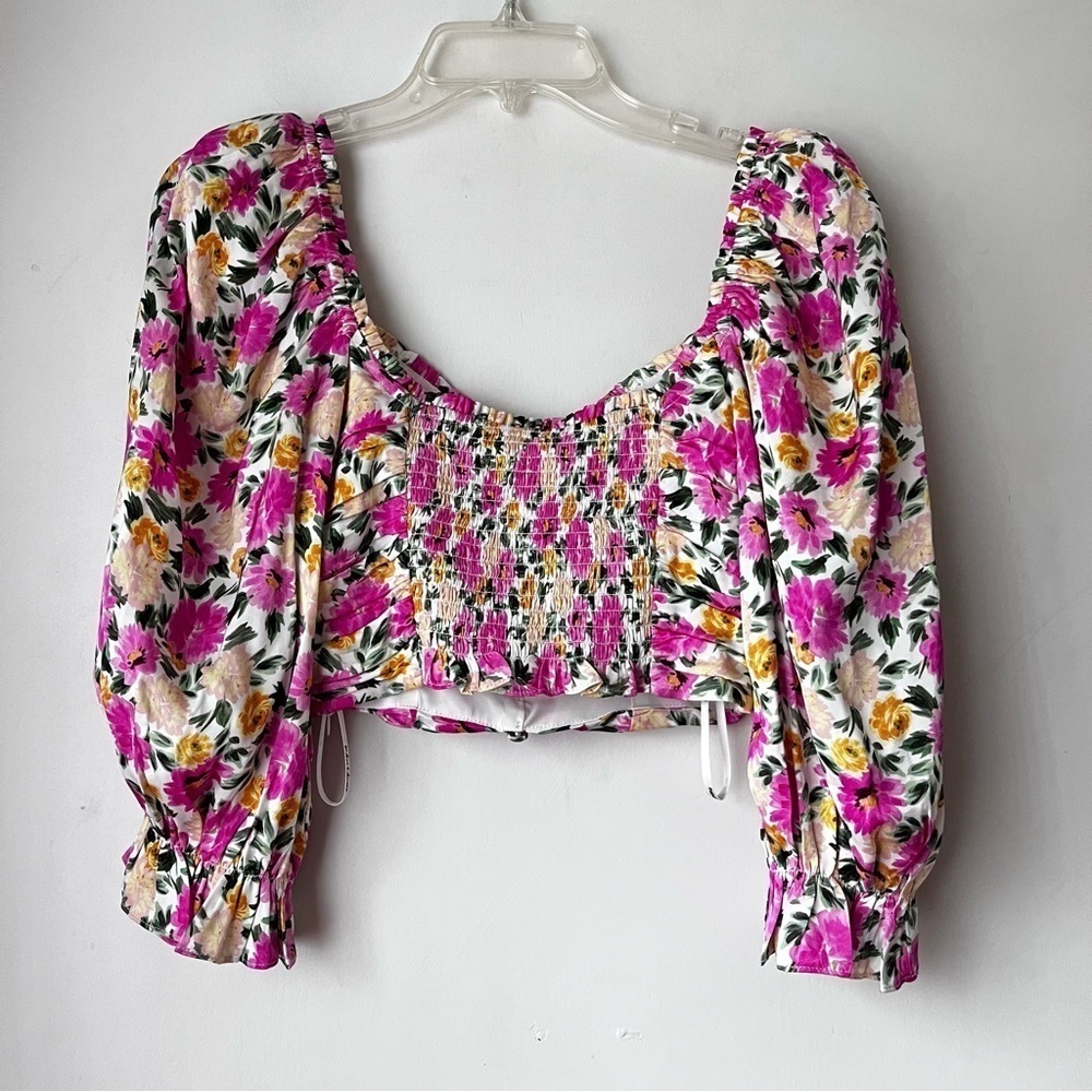 For Love & Lemons Cassia Pink Floral Long Sleeve Crop Top S - Picture 7 of 7